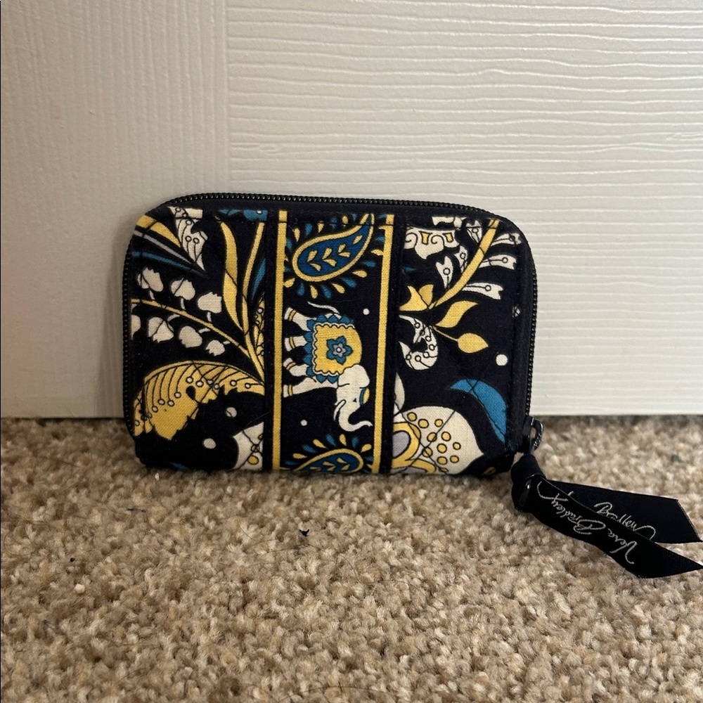 Vera Bradley Coin Purse Black and Yellow Patterned Elephant Print
